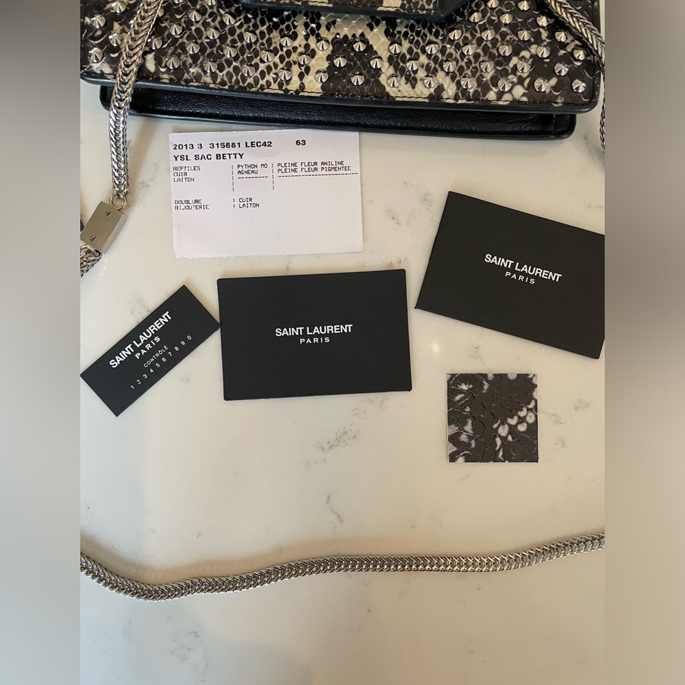 Saint Laurent Paris Black Studded Two Tone Python And Leather Betty Shoulder Bag - Picture 6 of 12